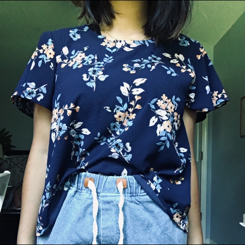 Navy blue floral shirt